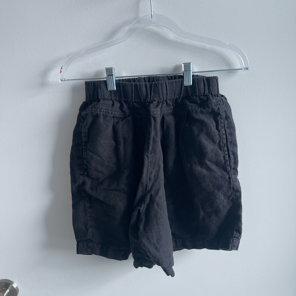 Black Crane Linen Shorts